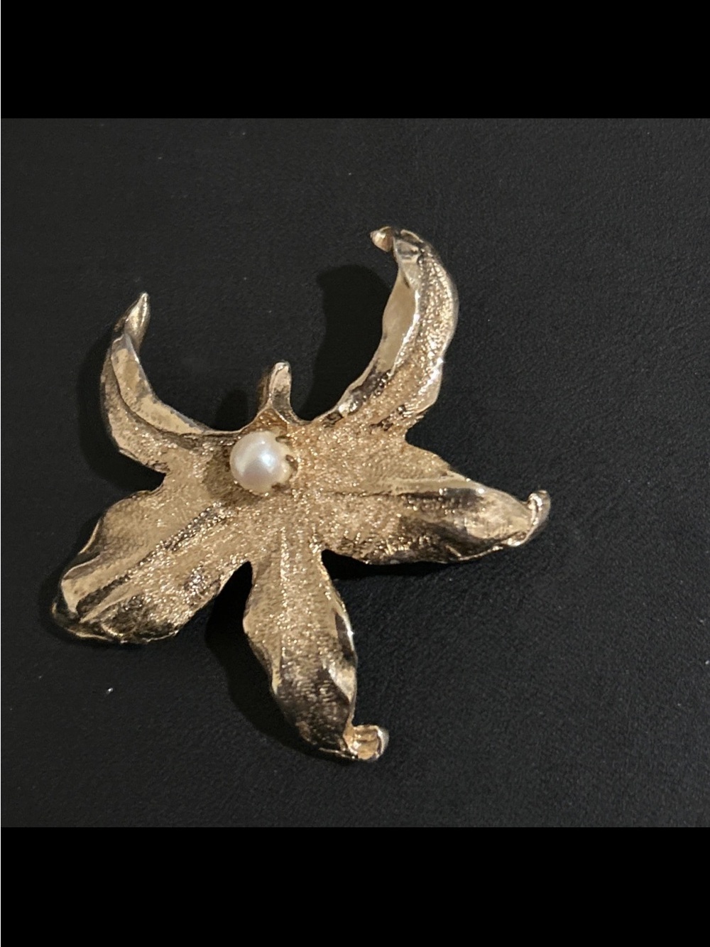 Vintage Napier Gold Floral Brooch with Pearl Center